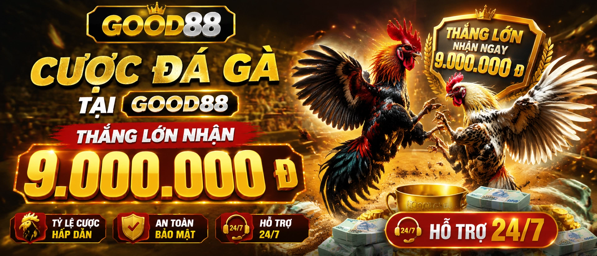 Phòng đá gà và kèo hiển thị rõ